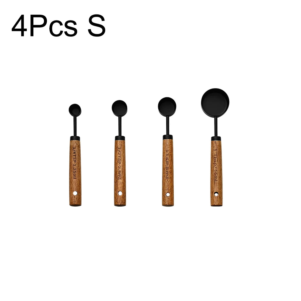 Mango de madera dorado, tazas medidoras de acero inoxidable, cucharas, herramientas para hornear, juego de cucharas medidoras de café, accesorios de báscula para barman