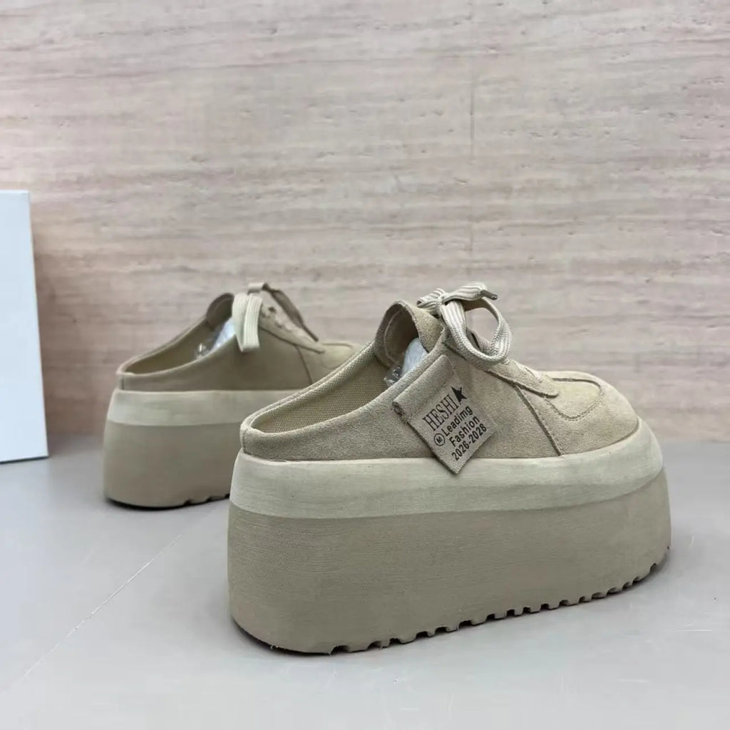 Pantuflas de Plataforma de Cuero Suave para Mujer, Primavera 2026, Talla Pequeña, para Uso en Exteriores, con Suela Gruesa y ...