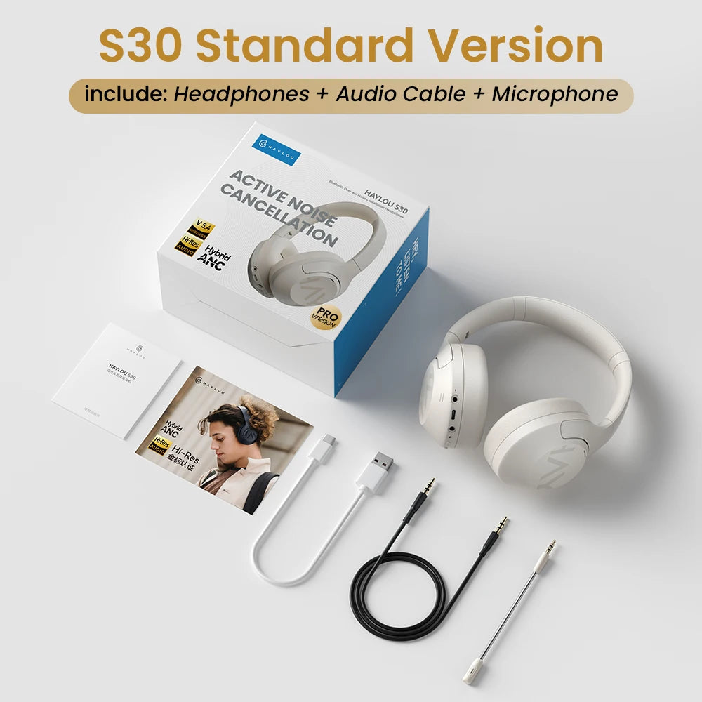 HAYLOU S30 Auriculares Inalámbricos Bluetooth 5.4 43dB Auriculares Adaptativos con Cancelación de Ruido 40mm Driver 80H Playtime
