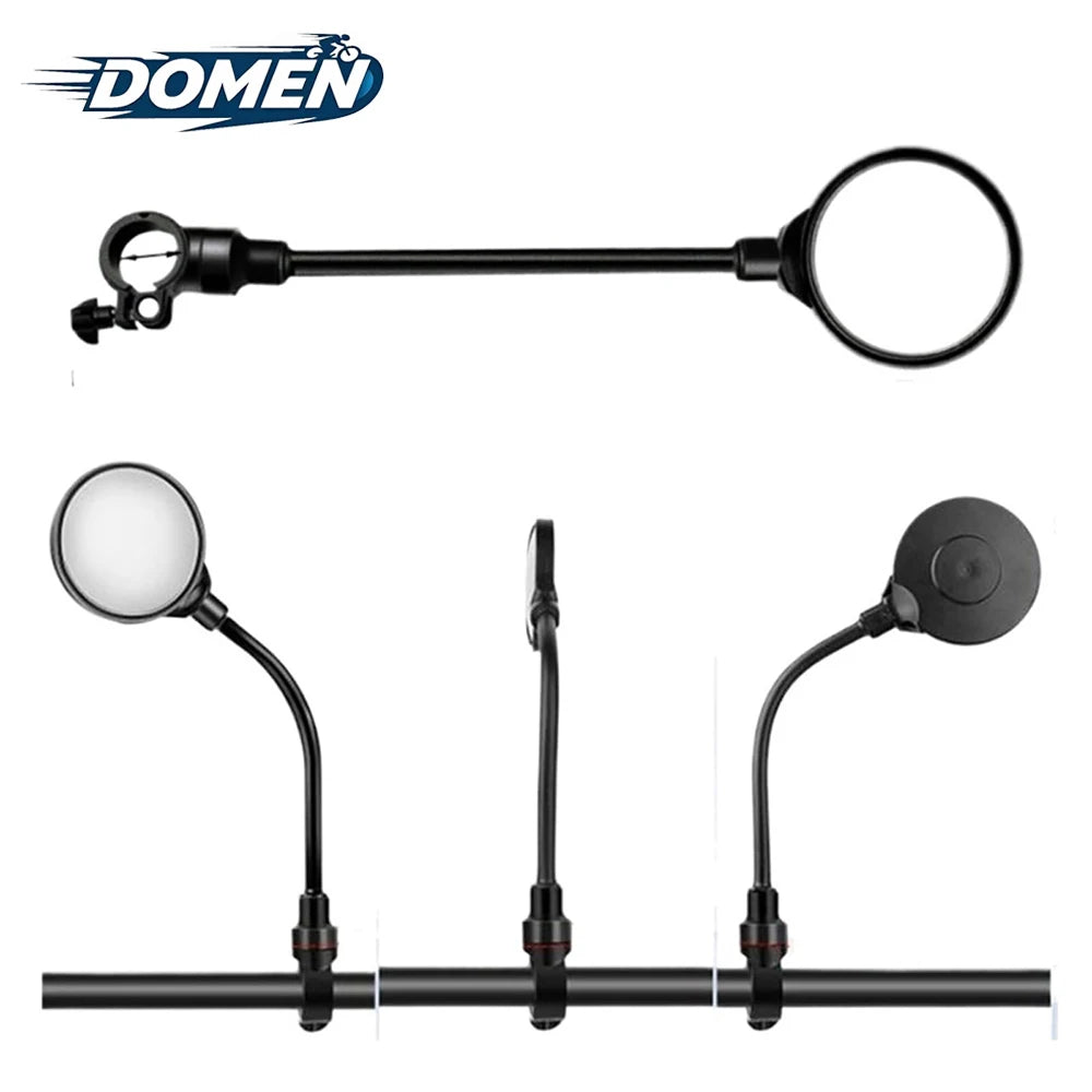 DOMEN-espelhos retrovisores para manillar de bicicleta, giratorios 360 para bicicleta, motocicleta, manguera flexible, espejo retrovisor gran angular ajustable