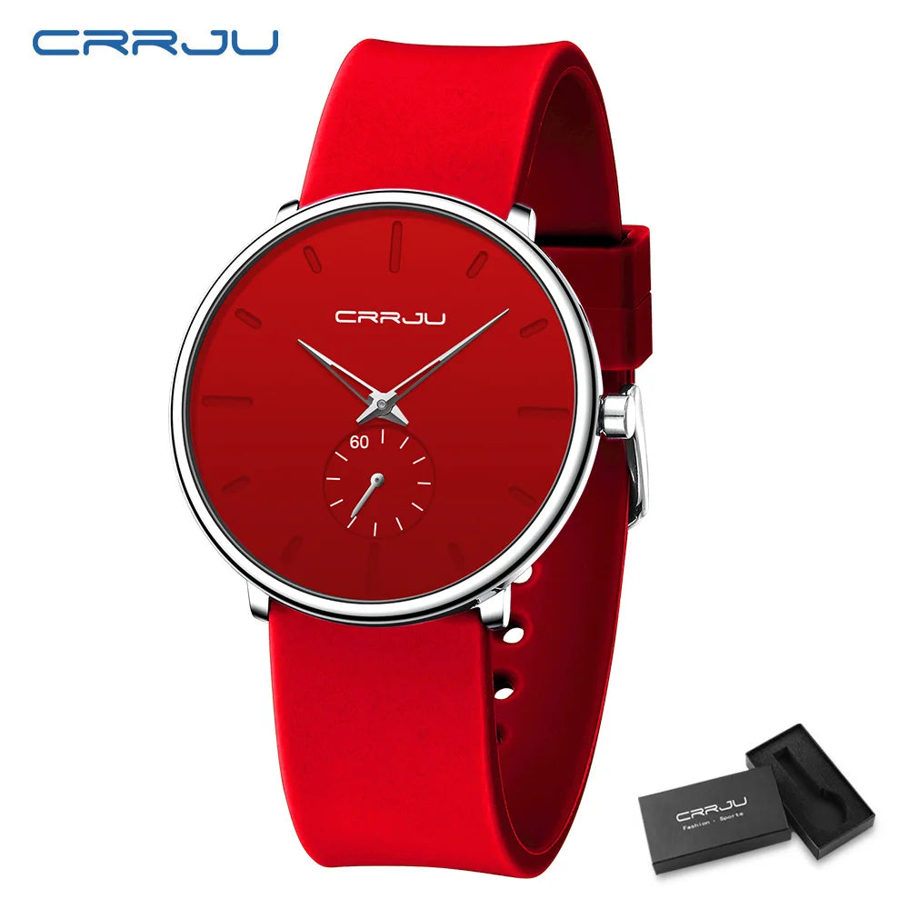 CRRJU-Conjunto de relojes de silicona informales para hombre y mujer, relojes de pulsera de cuarzo con esfera Simple, reloj de vestir para mujer