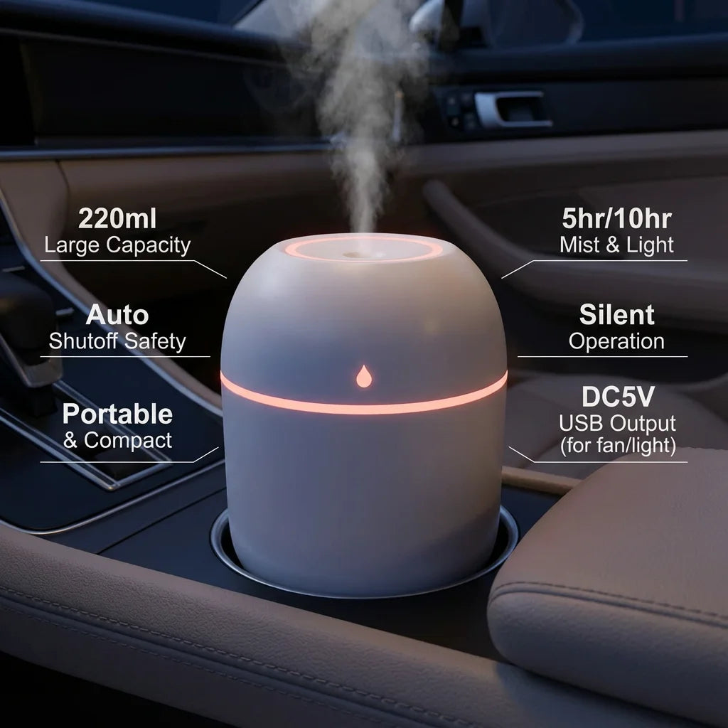 Mini Humidificador de Aire USB Portátil, Humidificador de Atomización Silencioso para Interiores, Hogar y Oficina