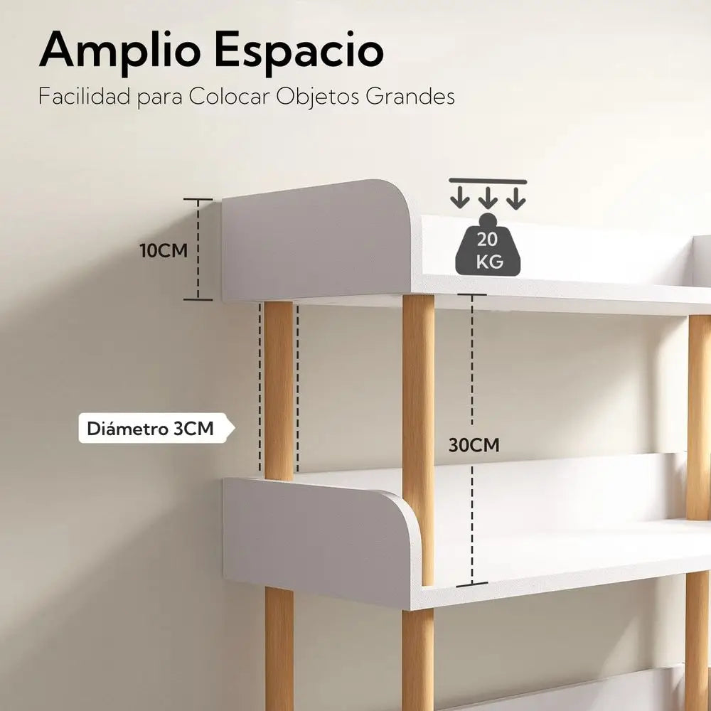 Librero Blanco de 3 Niveles, Librero Organizador Minimalista de Madera, Estantería, Estante Organizador para Oficina, Sala de Estudio