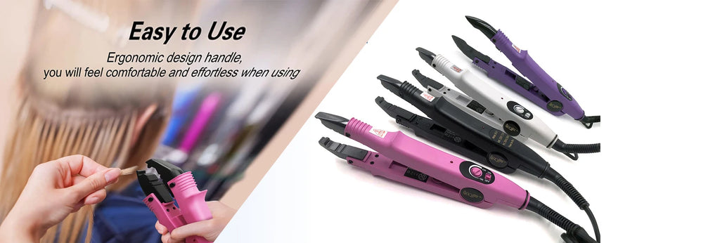 Pinzas de conector de calor Captin para extensiones de cabello, herramienta constante de hierro para extensiones de cabello con luz en V, herramientas de extensión de cabello