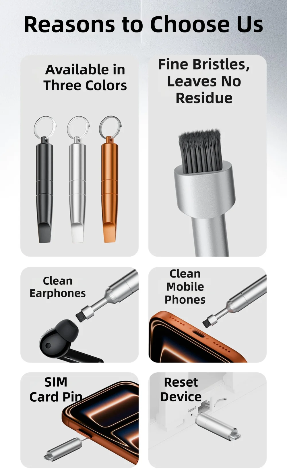 Llavero 3 en 1 con extractor de tarjetas SIM, mini cepillo de limpieza para auriculares, bolígrafo de limpieza multifuncional de precisión para teléfonos móviles y auriculares