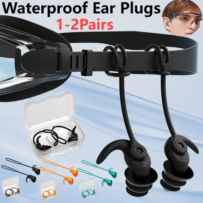 1 par/2 pares de tapones para los oídos para nadar, accesorios de silicona impermeables y antiruido para piscina, tapones para los oídos para natación, deportes acuáticos, tapones para los oídos para nadar