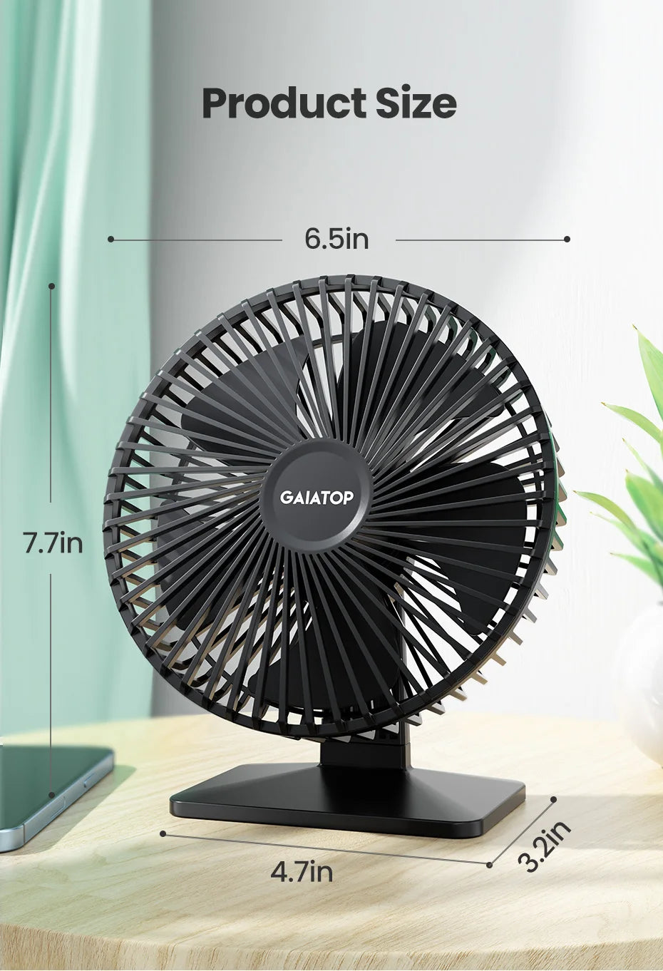 GAIATOP Ventilador de escritorio Ventilador USB portátil 90 °   Ventilador de refrigeración ajustable silencioso ajuste de 3 velocidades ultra silencioso adecuado para el hogar escritorio Oficina