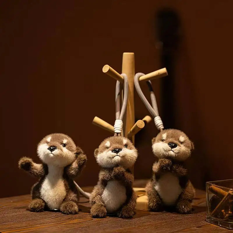 Lindo llavero de peluche de nutria, colgante de Animal de nutria de peluche realista, llavero de peluches suaves para decoración de bolso, regalos para niña