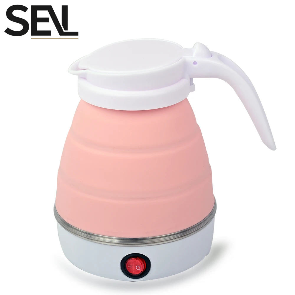Mini Hervidor eléctrico plegable, Hervidor eléctrico portátil de 0,6l, calentador de agua de viaje para el hogar, compresión de silicona de 110V-220V