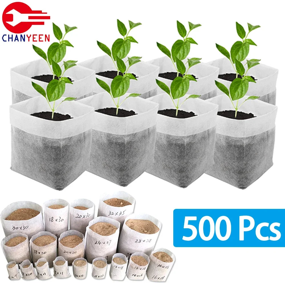 Bolsa de vivero biodegradable, bolsas de cultivo de plantas, semillas de tela no tejida para sembrar macetas para el hogar, accesorios de jardín, herramientas, 100-500 Uds.
