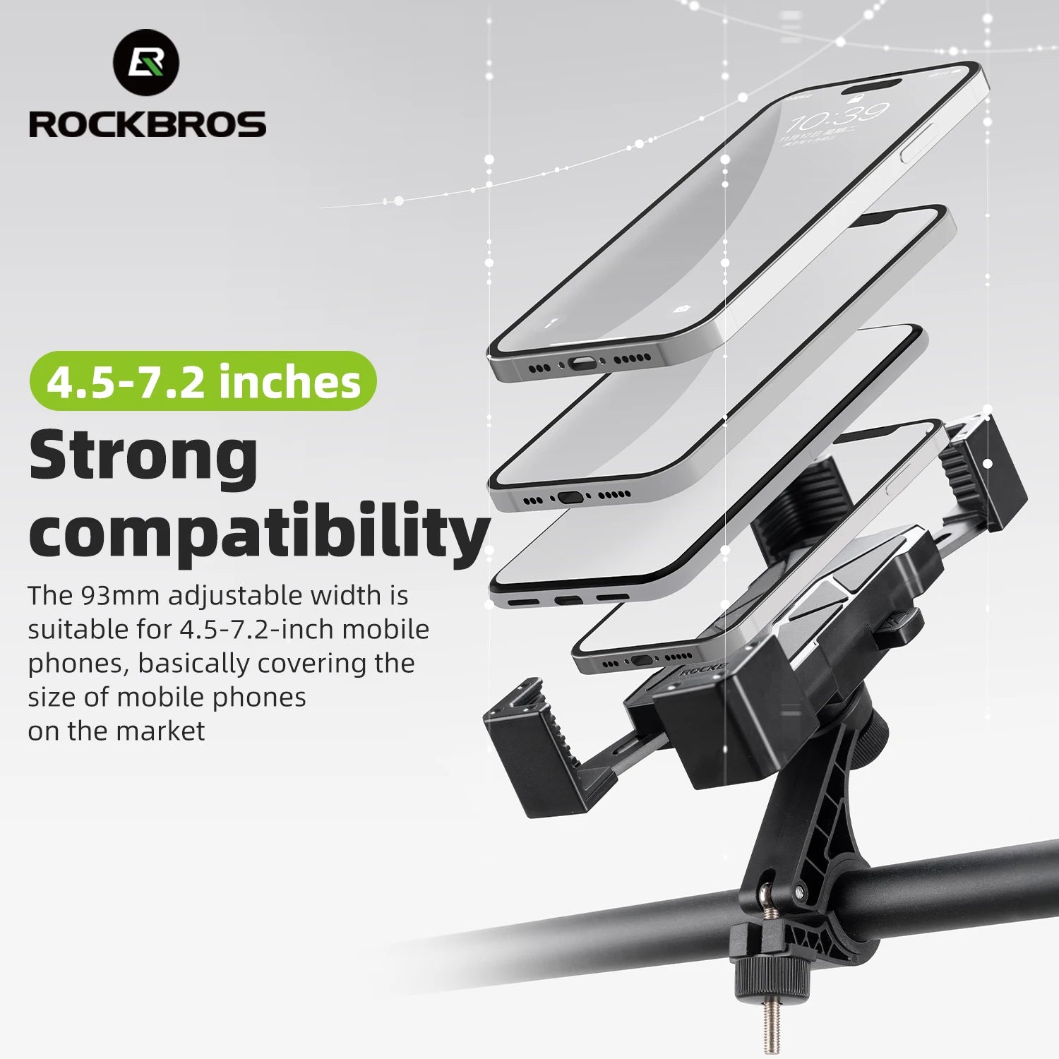 ROCKBROS Soporte para teléfono de bicicleta Monte liviano 4.5-7.2 pulgadas soporte para teléfono inteligente soporte de soporte de teléfonos accesorios para bicicletas