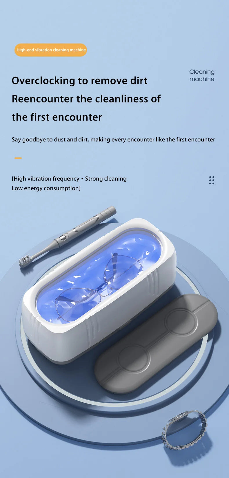 Limpiador Ultrasónico de Gafas de 48KHz de Alta Frecuencia, Limpiador de Lentes Automático con Luz Azul USB, Máquina de Limpieza de Joyas para el Hogar