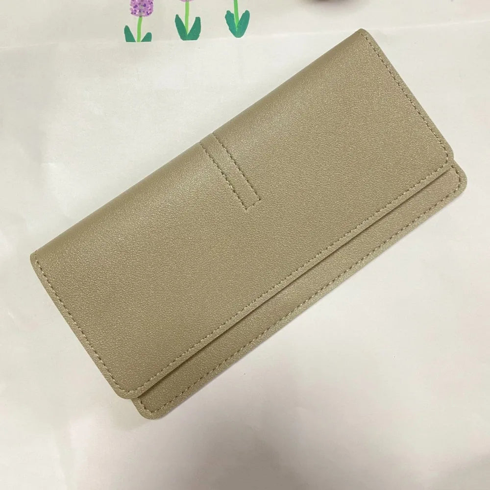 Carteras portátiles de cuero PU para mujer, carteras finas de gran capacidad de Color sólido, Mini cartera para mujer