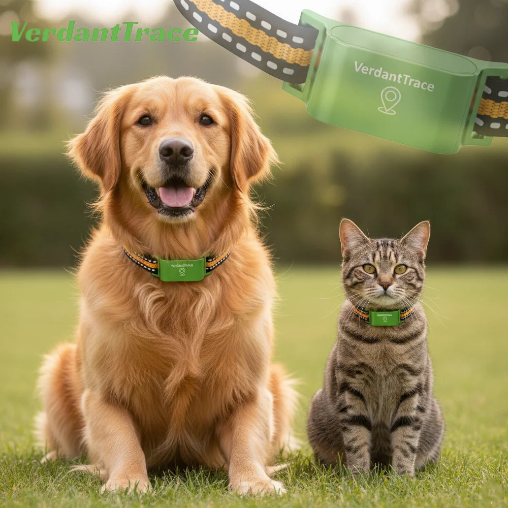 Rastreador de Mascotas VerdantTrace para Teléfonos Android e iOS, GPS 4G, Collar con Rastreador para Gatos y Perros, Rastreo en Tiempo Real, Localizador Antipérdida, Sin Suscripción