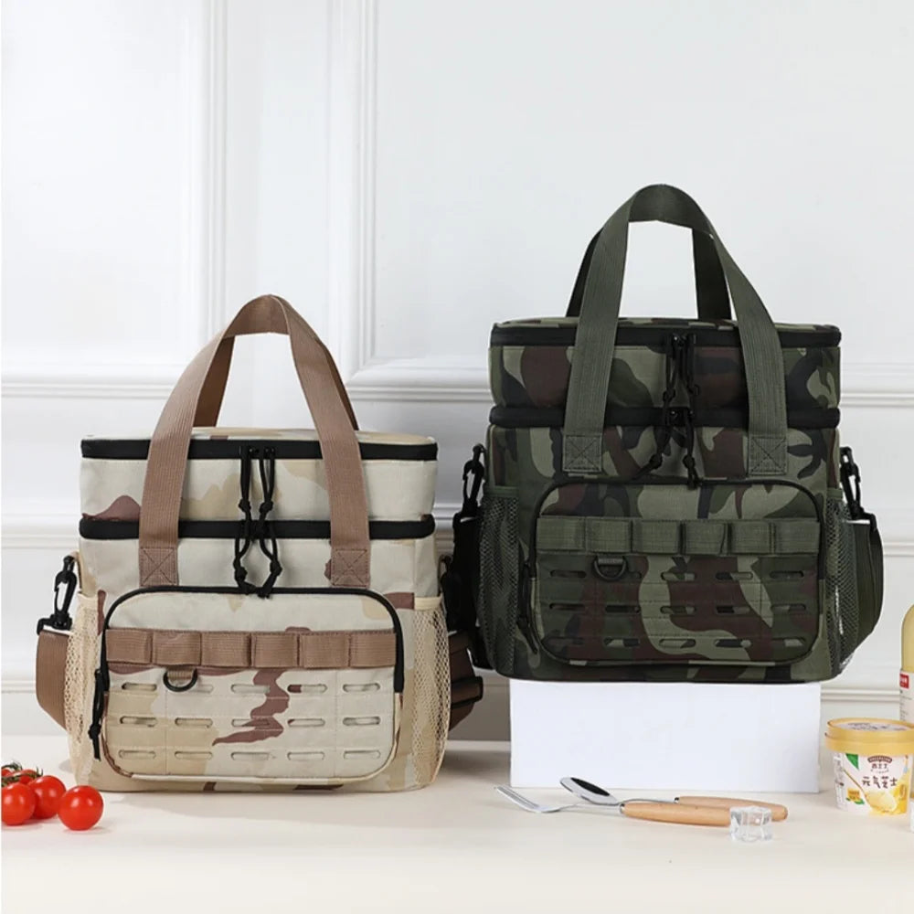 Bolsa de almuerzo térmica táctica de gran capacidad de camuflaje, bolsa de hielo portátil duradera con aislamiento a prueba de fugas para exteriores