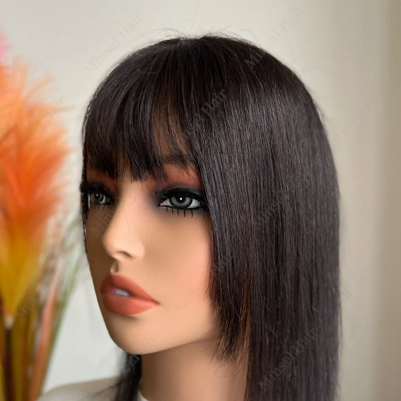 Extensiones de Cabello Humano Negro Jet con Base de PU Inyectado Tipo Piel de 7x11cm, Extensiones con Clip de Cabello Real, Se Pueden Calentar # 1 # 2 # 2C 14 pulgadas 35 cm