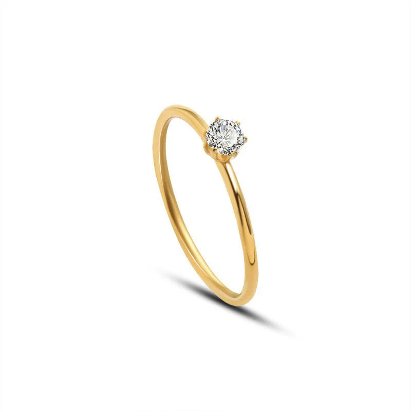 Anillo fino de circonita brillante de acero inoxidable de 2 mm para mujer, joyería chapada en oro
