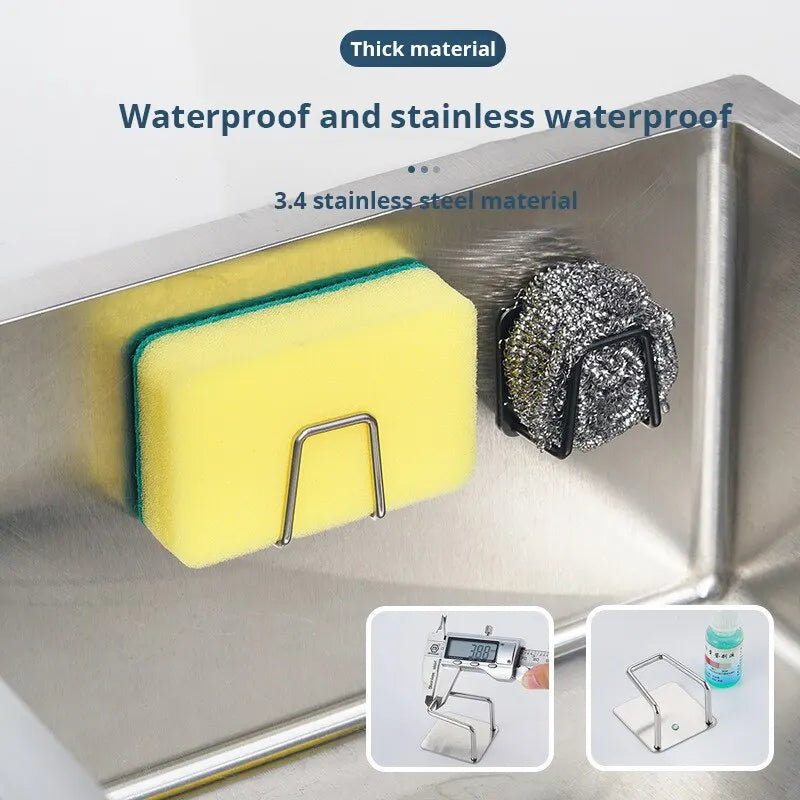 Soporte para esponjas de acero inoxidable, para esponjas de alambre de acero, para drenar y pegar en la pared interior del fregadero, suministros de cocina, 1 ud.