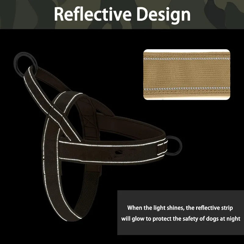 Arnés táctico para perros, nailon antitiro, ajustable para razas grandes, chaleco de adiestramiento al aire libre con mango y reflectante