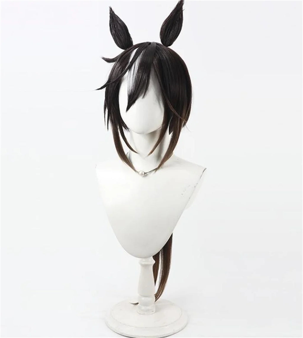 Peluca de cosplay de Uma Musume Pretty Derby Stay Gold para fiestas de anime y videojuegos, con pelucas de orejas y cola