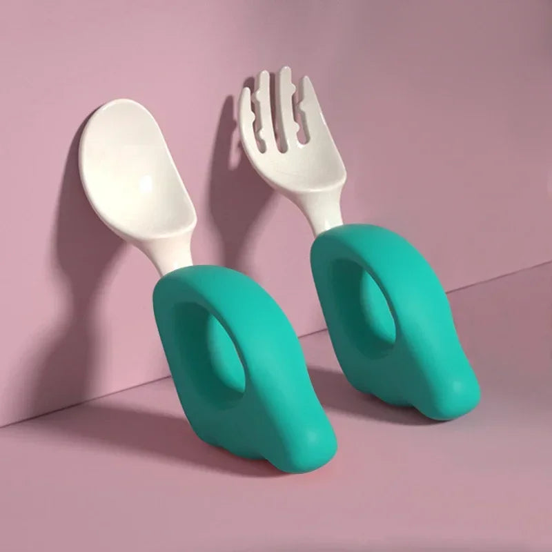 Cuchara, tenedor para bebé, aprender a comer, entrenar, 1-2 años, comer, juego de palillos para bebé, tenedor de comida complementaria, vajilla de plástico