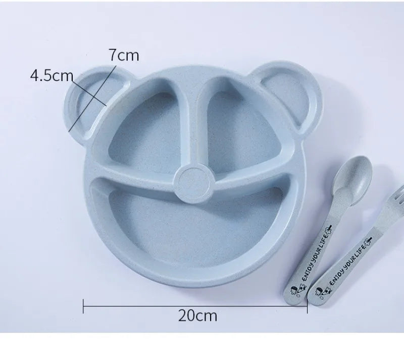 3 unids/set vajilla de alimentación de comida para bebé tazón de oso de dibujos animados + cuchara + tenedor vajilla para comer platos para niños plato de comedor para niños