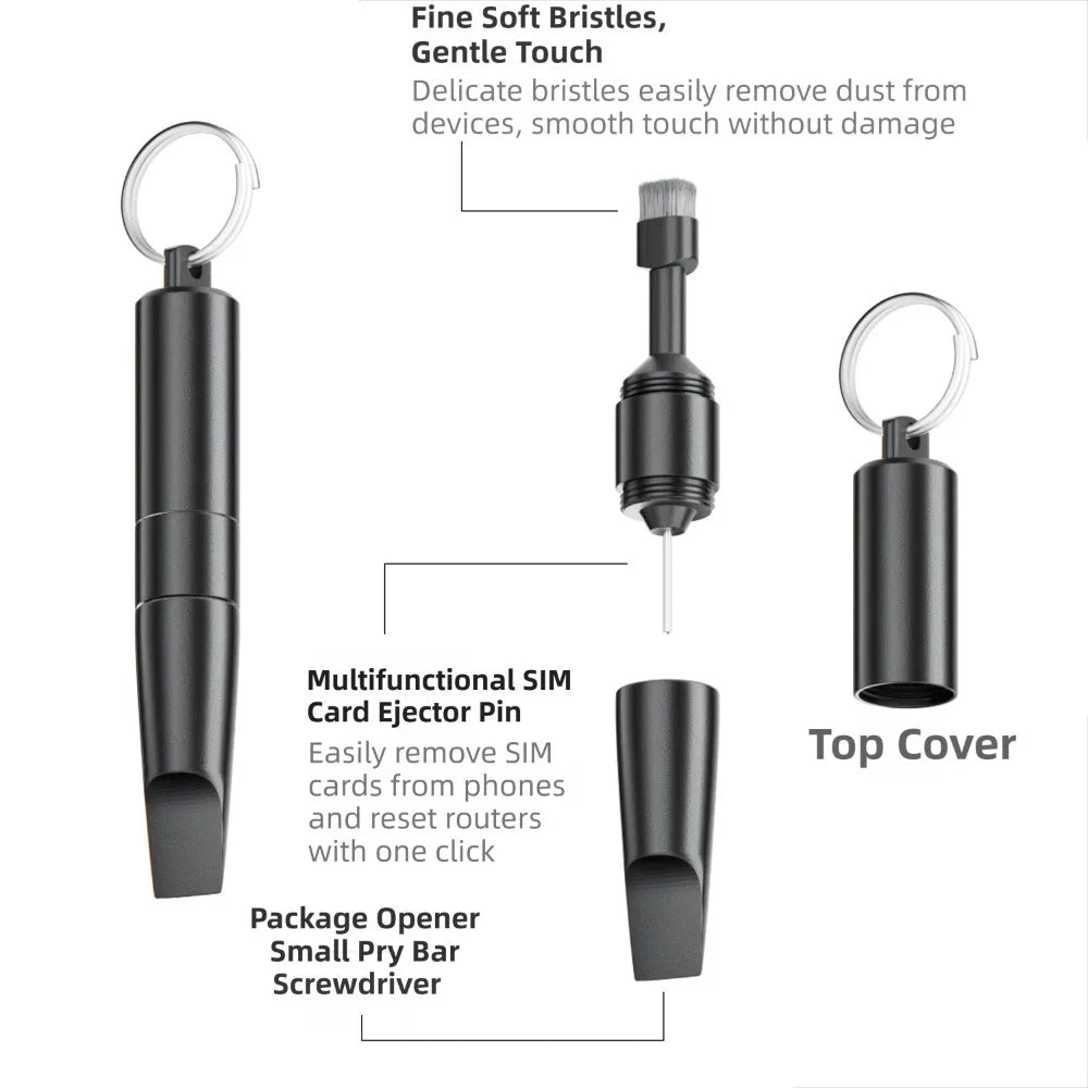 Llavero 3 en 1 con extractor de tarjetas SIM, mini cepillo de limpieza para auriculares, bolígrafo de limpieza multifuncional de precisión para teléfonos móviles y auriculares