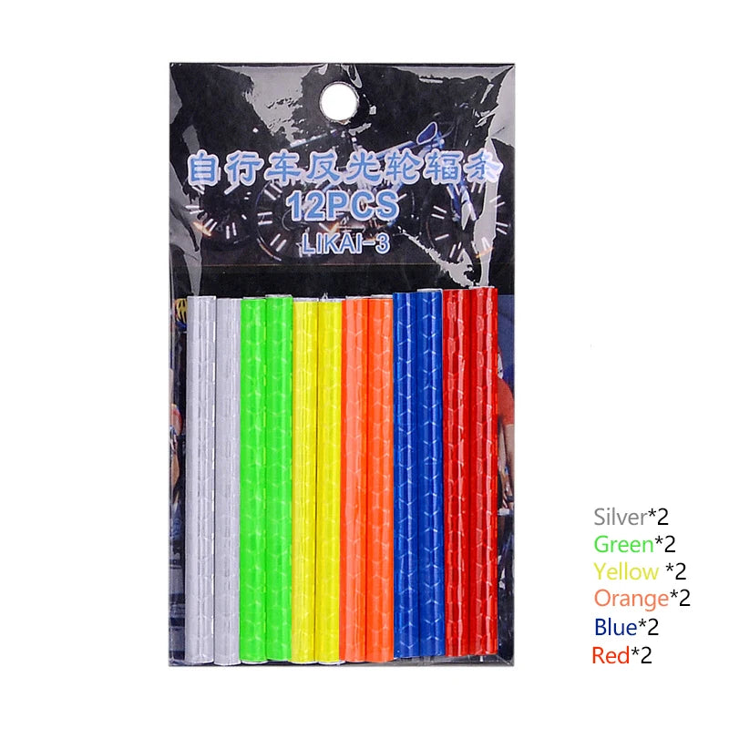 12 unids/bolsa radios de rueda de bicicleta pegatina reflectante tira de tubo luz de advertencia DIY 7,5 cm MTB Reflector de ciclismo Kit de seguridad reflectante