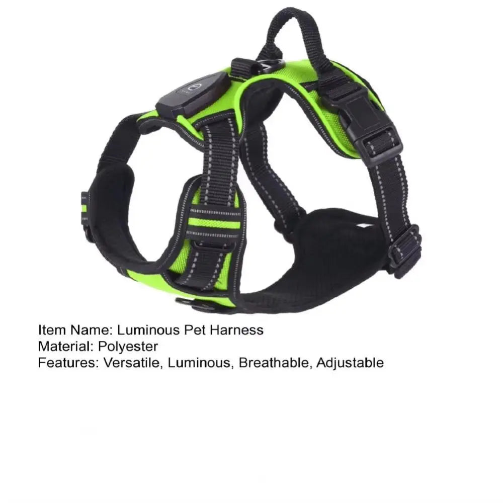 Arnés para perro con luz LED duradera, correa para el pecho luminosa recargable ajustable para mascotas, chaleco brillante suave intermitente para perros, gatos y mascotas