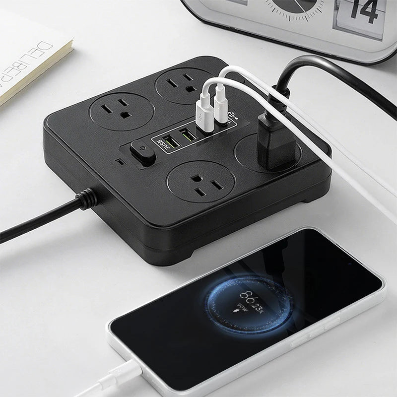 Iruibo American Standard Power Strip White 4 AC Outlets 3USB + Type-C Fast Charging Portable Multi Socket for Home Office Travel
