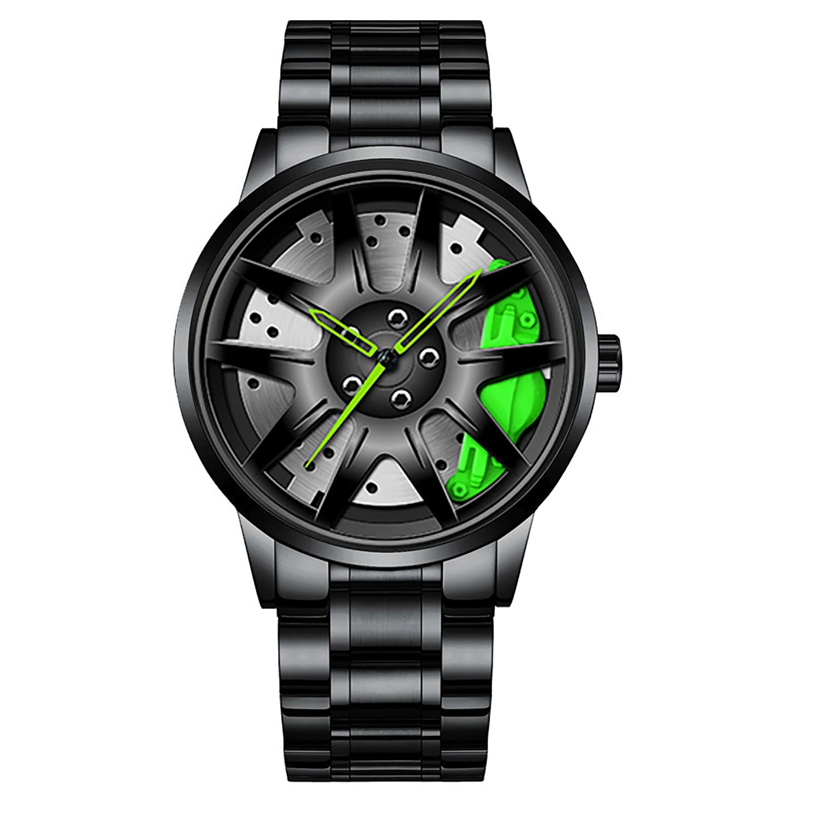 Reloj de pulsera de cuarzo para hombre, de acero inoxidable, a la moda, con esfera deportiva, llanta de coche, cubo de rueda, relojes de pulsera de lujo para negocios