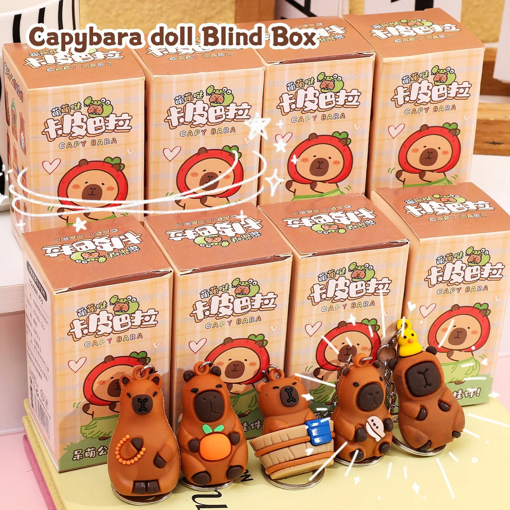 Caja Sorpresa con Llavero de Muñeco de Capibara, Juguetes de Descompresión de Lotería Musical para Niños, Decoración de Mochila de Capibara de Dibujos Animados