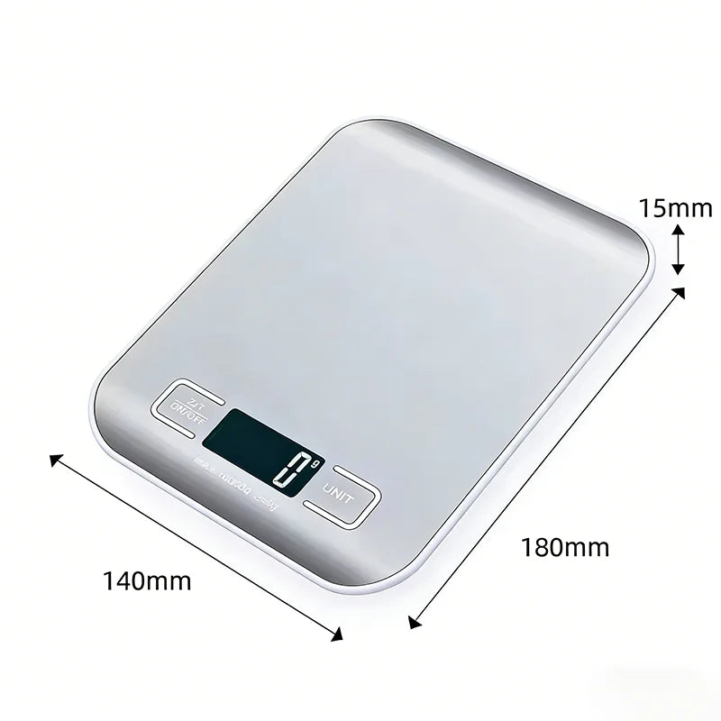 Báscula Digital de Cocina 10/5kg-1g con Pantalla LED, Panel de Acero Inoxidable, Báscula Electrónica para Pesar Alimentos, Snacks y Herramientas de Repostería