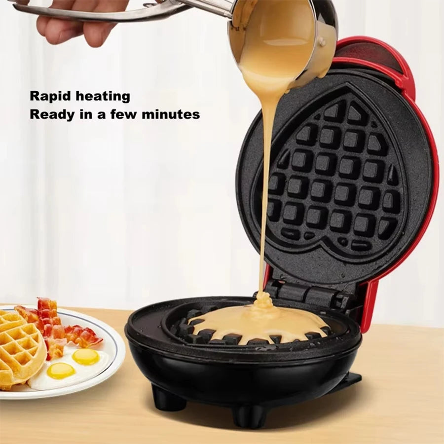 Mini Wafleras Maker, Antiadherente de Doble Cara, Forma de corazón para Hacer panini, Hash Browns y Otros almuerzos