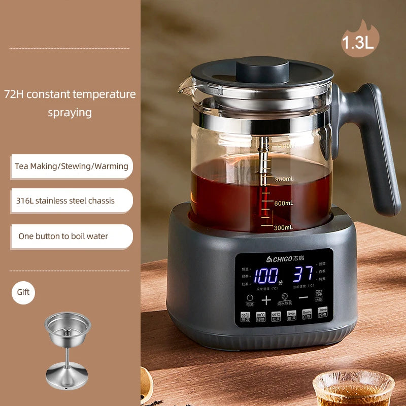 Hervidor de Agua Eléctrico Multifuncional de 1300 ml con Vaporizador, Regulador de Temperatura Constante para Leche de Bebé, Hervidor Termostático de 72 h