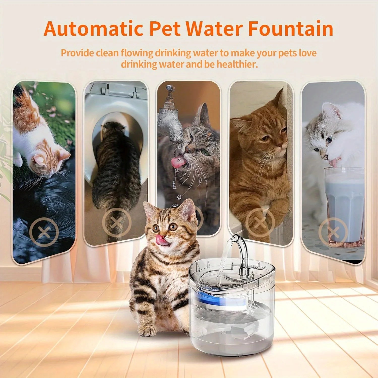 Fuente de agua para gatos, diseño ultrasilencioso, tanque de agua transparente, alimentado por USB, adecuado para gatos y perros pequeños