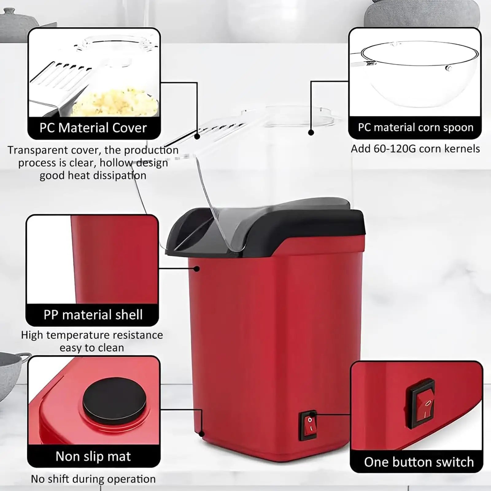 Iruibo 2026 Máquina de Palomitas Eléctrica Premium, Mini Popper de Aire Caliente, Calentamiento Rápido, 98% Tasa de Explosión, Compacta y Estilizada para Snacks Caseros Rápidos en Cocina Hogar