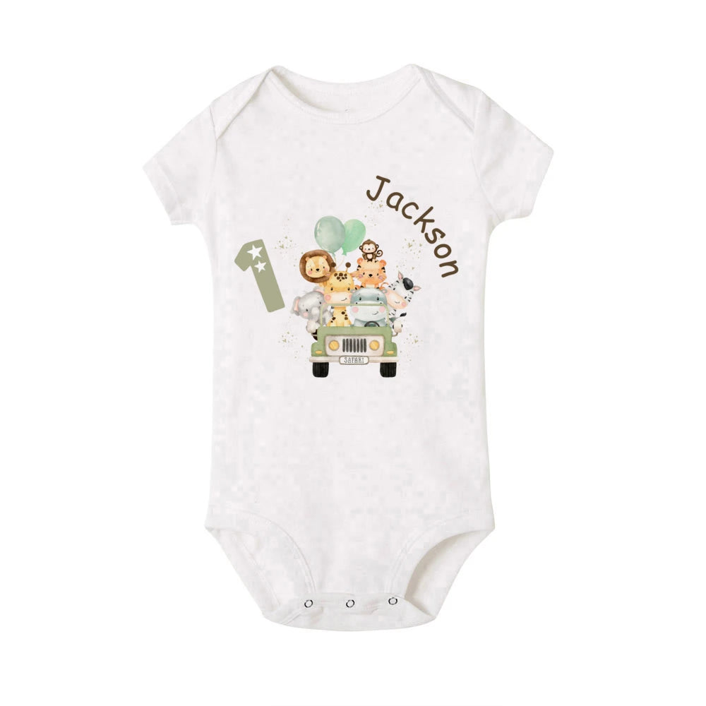 Pelele personalizado para bebé, Animal de Safari con nombre, mono para recién nacido, mono salvaje, ropa para niñas pequeñas, regalo de ducha infantil