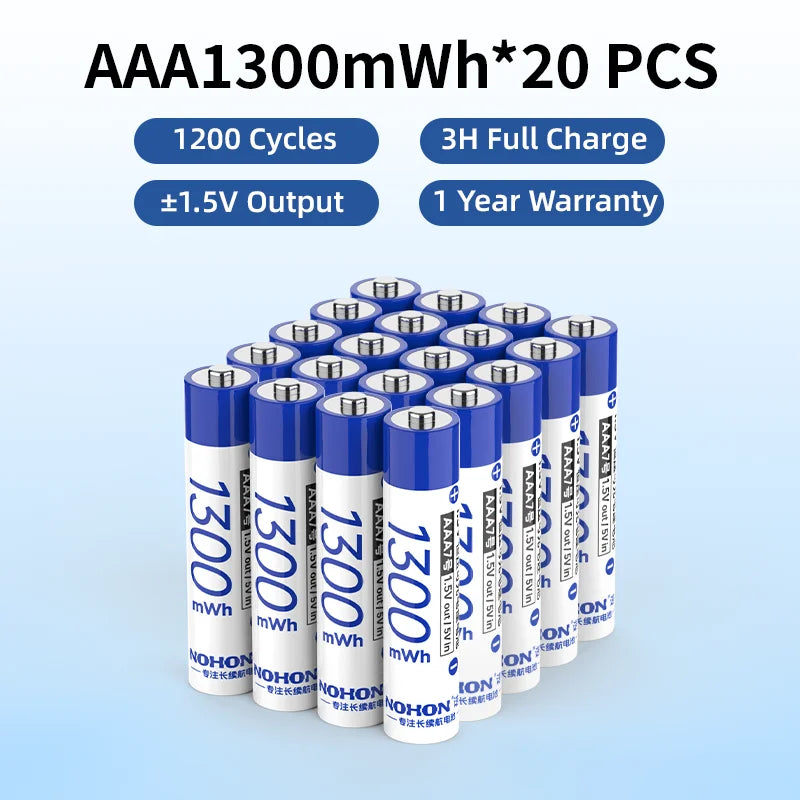 Baterías Recargables Nohon de 1.5V AA AAA de Litio para Computadora, Reloj, Radio, Videojuegos, Cámara Digital, Venta al por Mayor Disponible