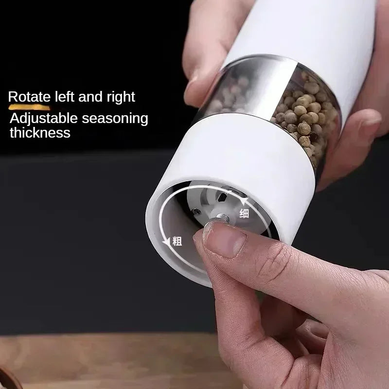 Molinillo eléctrico automático de pimienta y sal con luz LED, molinillo de especias de aspereza ajustable, herramienta de cocina