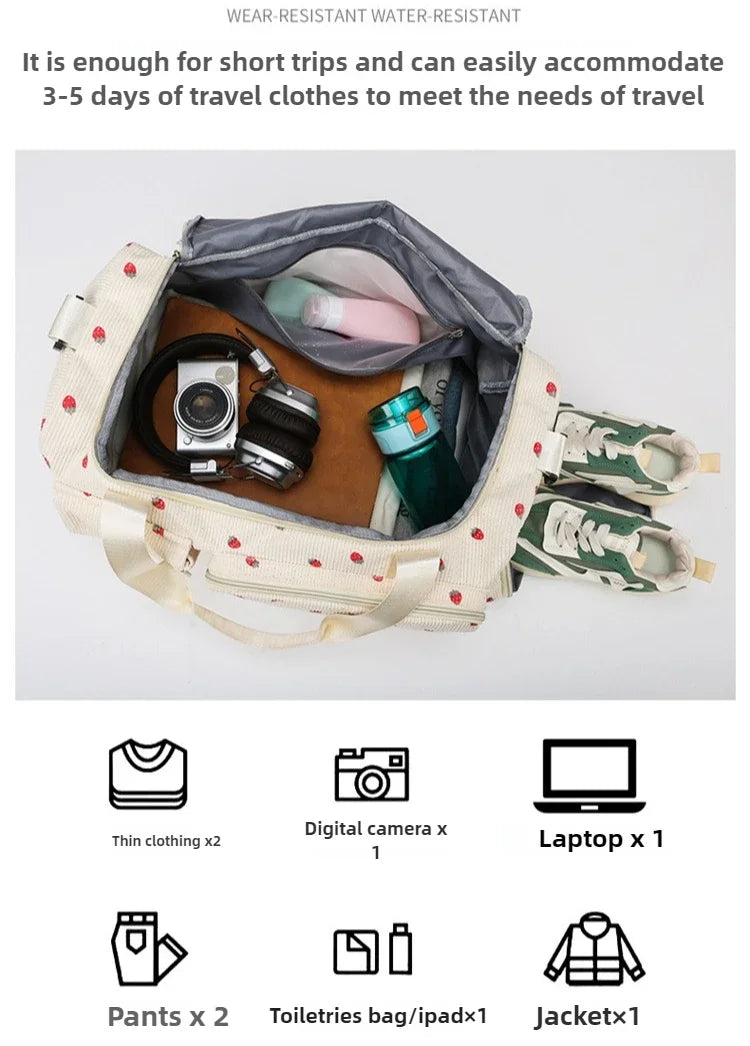 Bolsa de viaje de pana, bolsa de viaje de gran capacidad con compartimento para zapatos, bolsas deportivas para Fitness para mujer, bolsas de lona