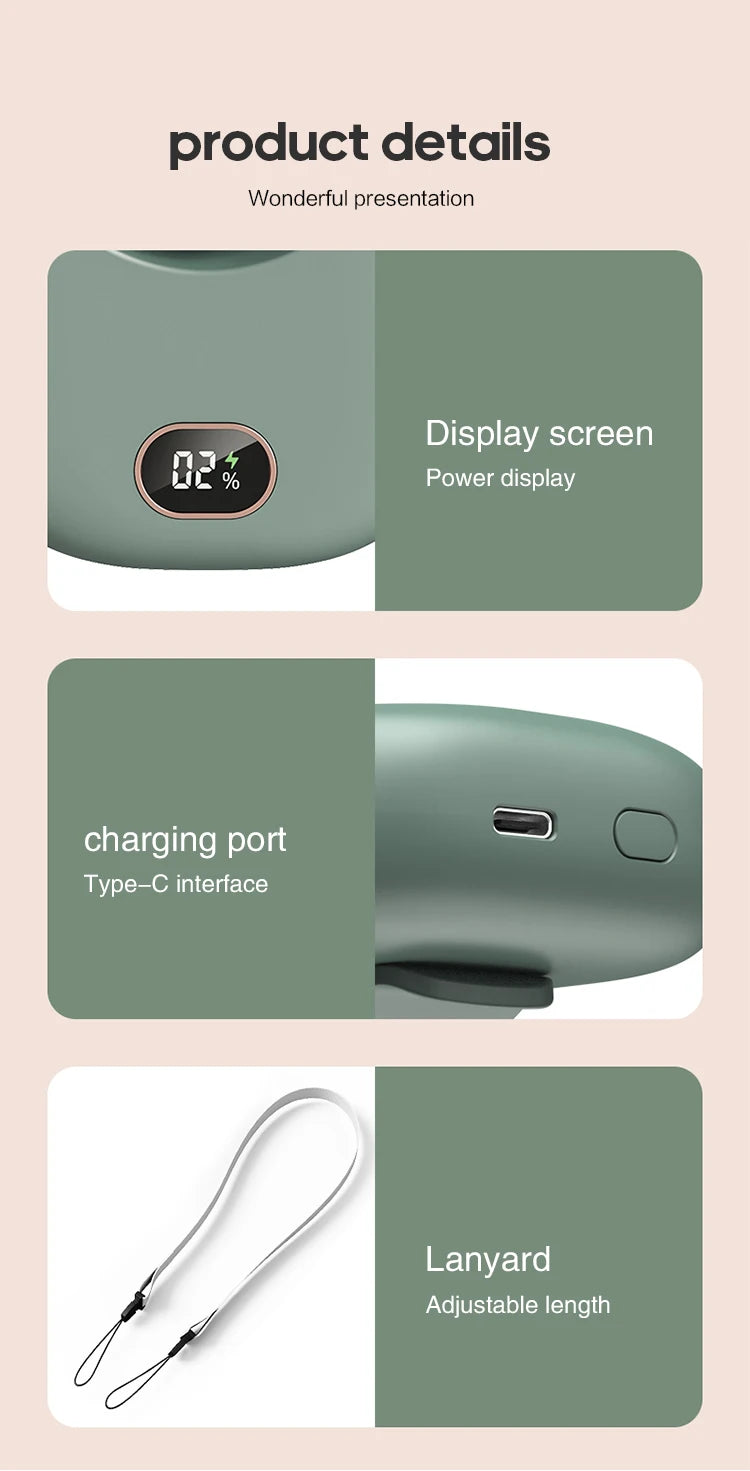 Ventilador portátil para colgar en el cuello, miniventiladores de refrigeración para la cintura, ventilador deportivo recargable por USB sin aspas, 1800mAh para deportes al aire libre y viajes