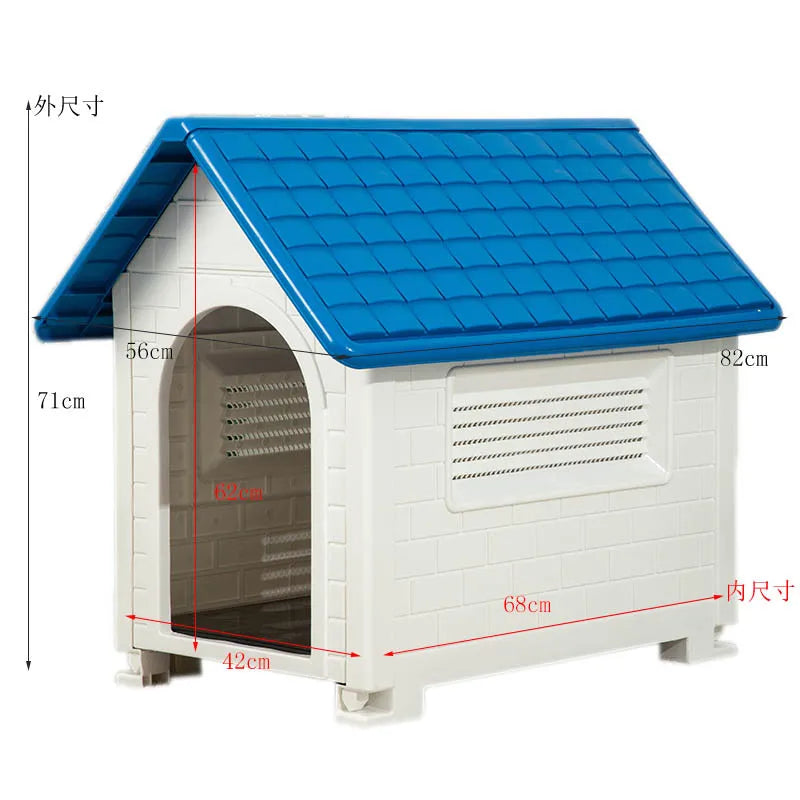 Casa para perros interior y exterior: cubierta extraíble a prueba de lluvia, perrera de plástico para perros medianos/grandes, refugio impermeable y resistente al viento