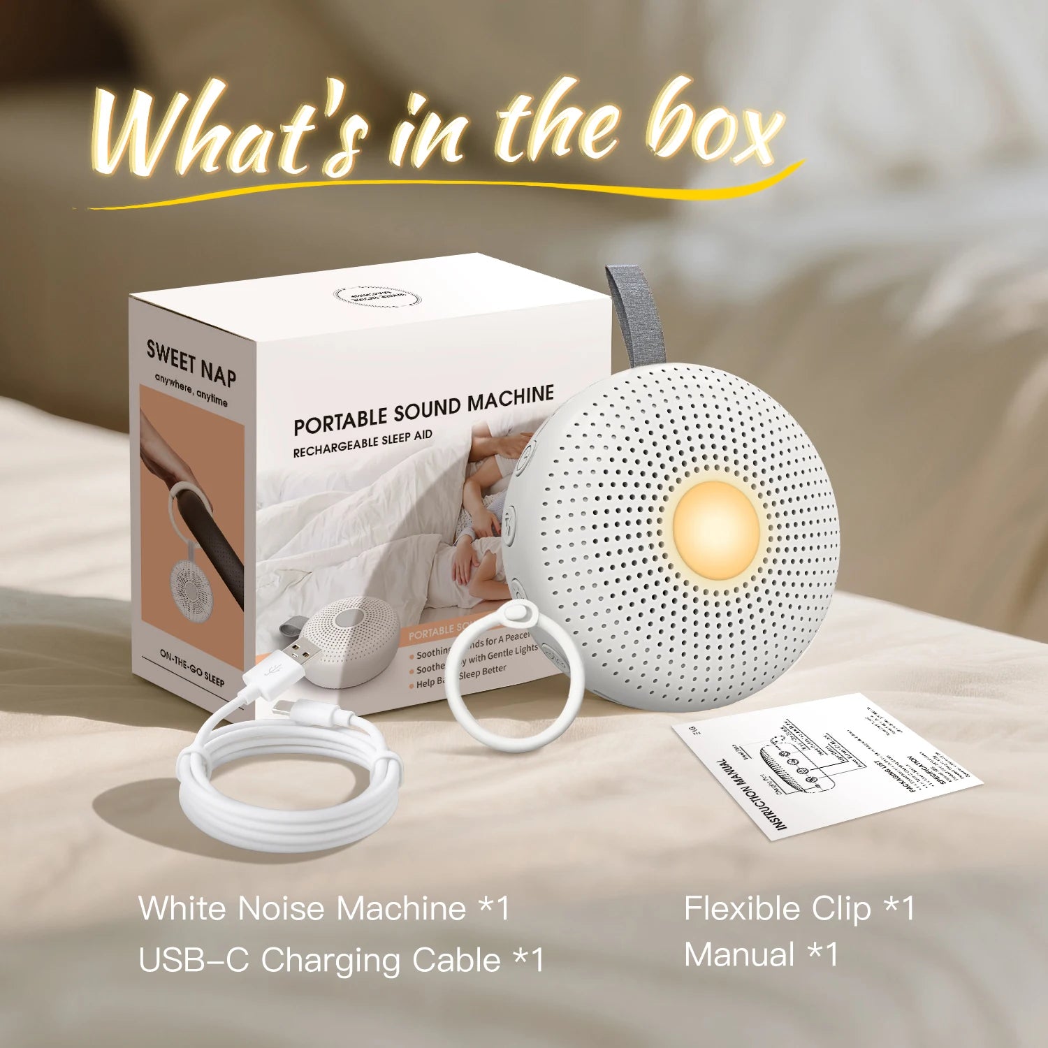 Ayuda portátil para dormir, máquina de ruido blanco para bebés y adultos con 15 sonidos, detección inteligente de llanto, temporizador de luz nocturna, regalo para recién nacidos