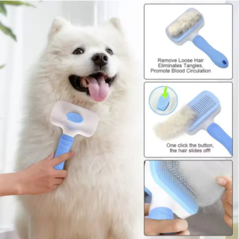Nuevo peine de masaje para mascotas, cepillo para peinar el pelo, eliminación fácil con un clic del pelo inferior de gatos y perros para el aseo.