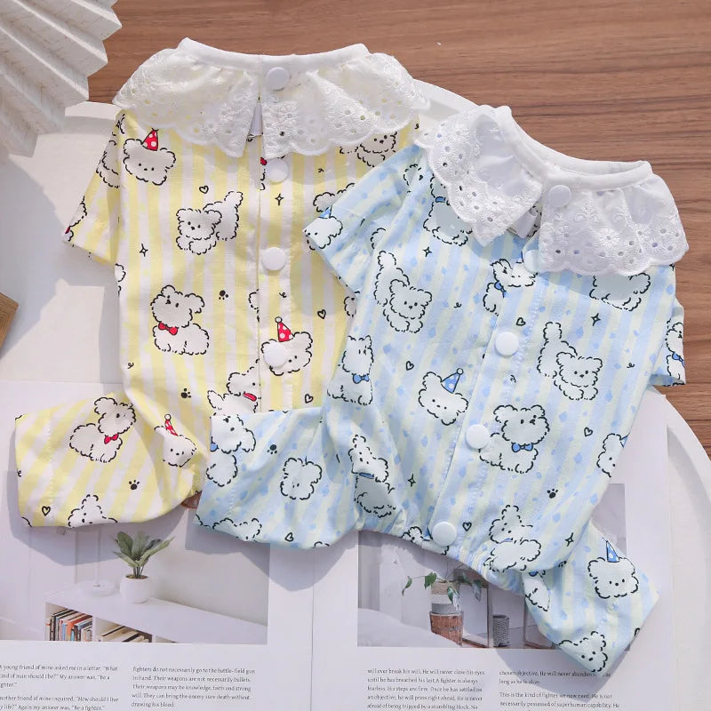 Mono de verano para perro, ropa con estampado de perro, chaleco para cachorro, ropa para perros Chihuahua y Bichón, pijama fino de cuatro patas para perro, ropa para parejas.