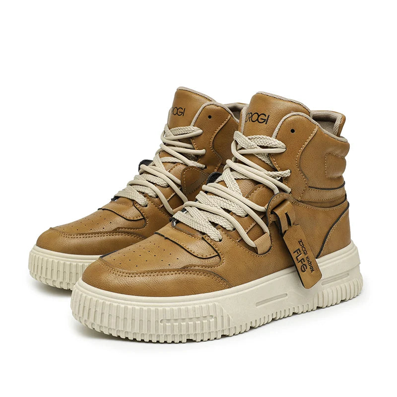 Botines de Cuero de moda, zapatillas de Skate para hombre, cómodas, antideslizantes, suela resistente al desgaste, botas de invierno, zapatos informales de calle Preppy