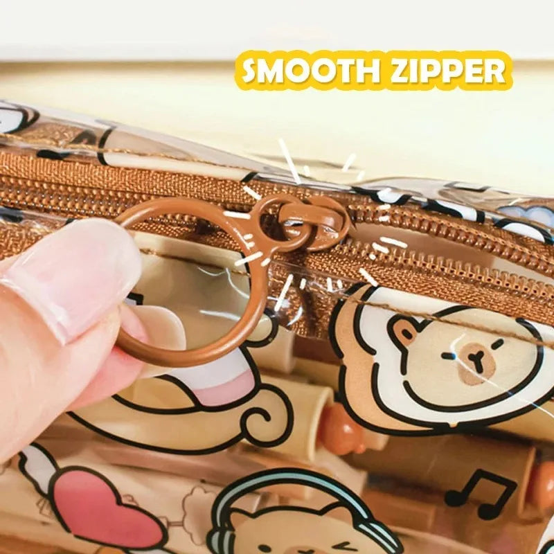 Estuches de lápices de capibara de dibujos animados, bonitos bolsos para bolígrafos, estuche de lápices con cremallera Kawaii, papelería para estudiantes, suministros escolares y de oficina, regalos