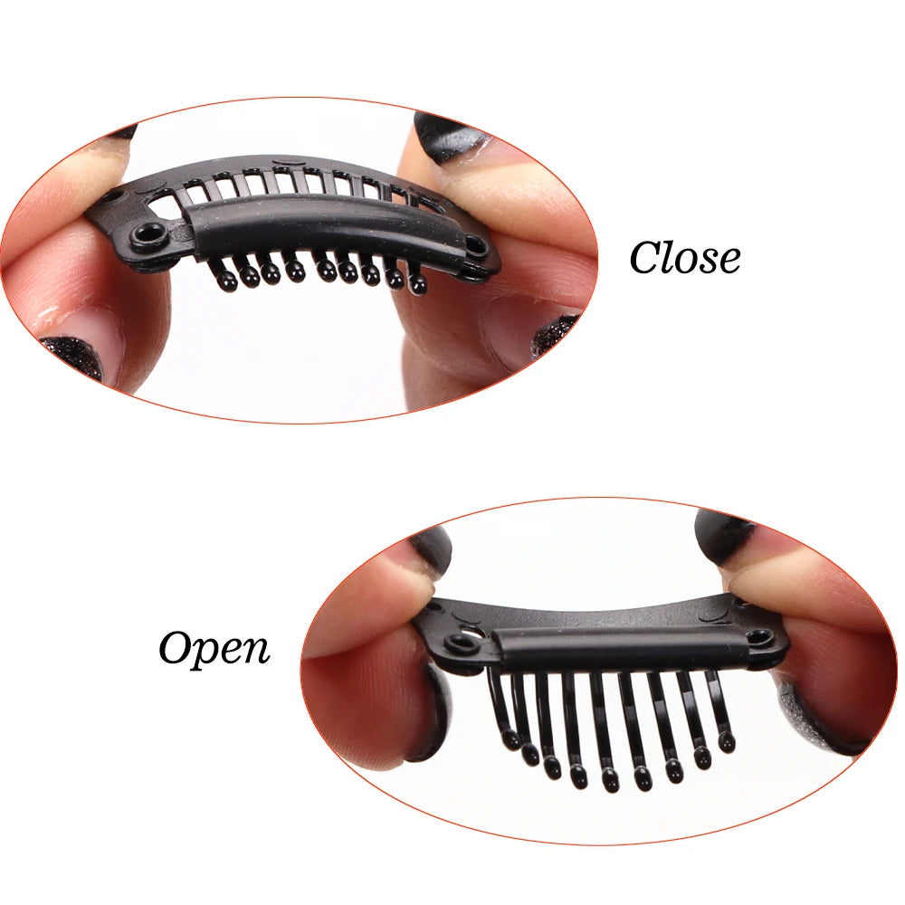 Clips de peluca de plástico negro de 32Mm, Clip a presión utilizado para extensiones de cabello, postizos de trama, pelucas, pinzas para el cabello grandes, herramientas de estilismo, accesorios para peluca