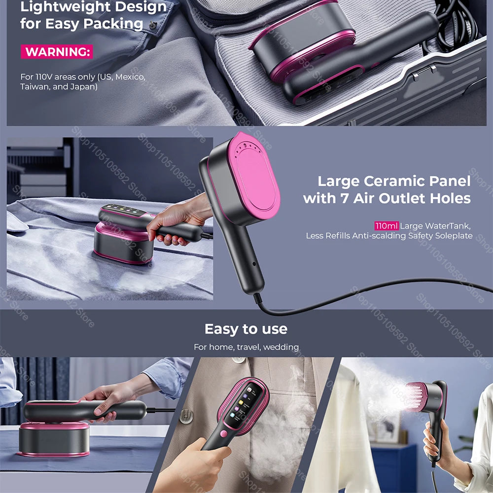 Plancha de vapor portátil de mano, vaporizador de ropa plegable para colgar, máquina de planchado en seco y húmedo para el hogar y viajes